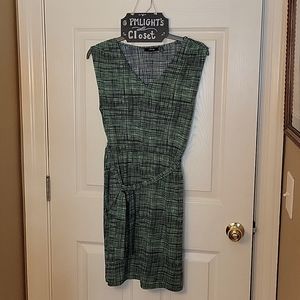 Apt. 9 Mini Dress Petite Large Green Black Sleeveless Fabric Belt